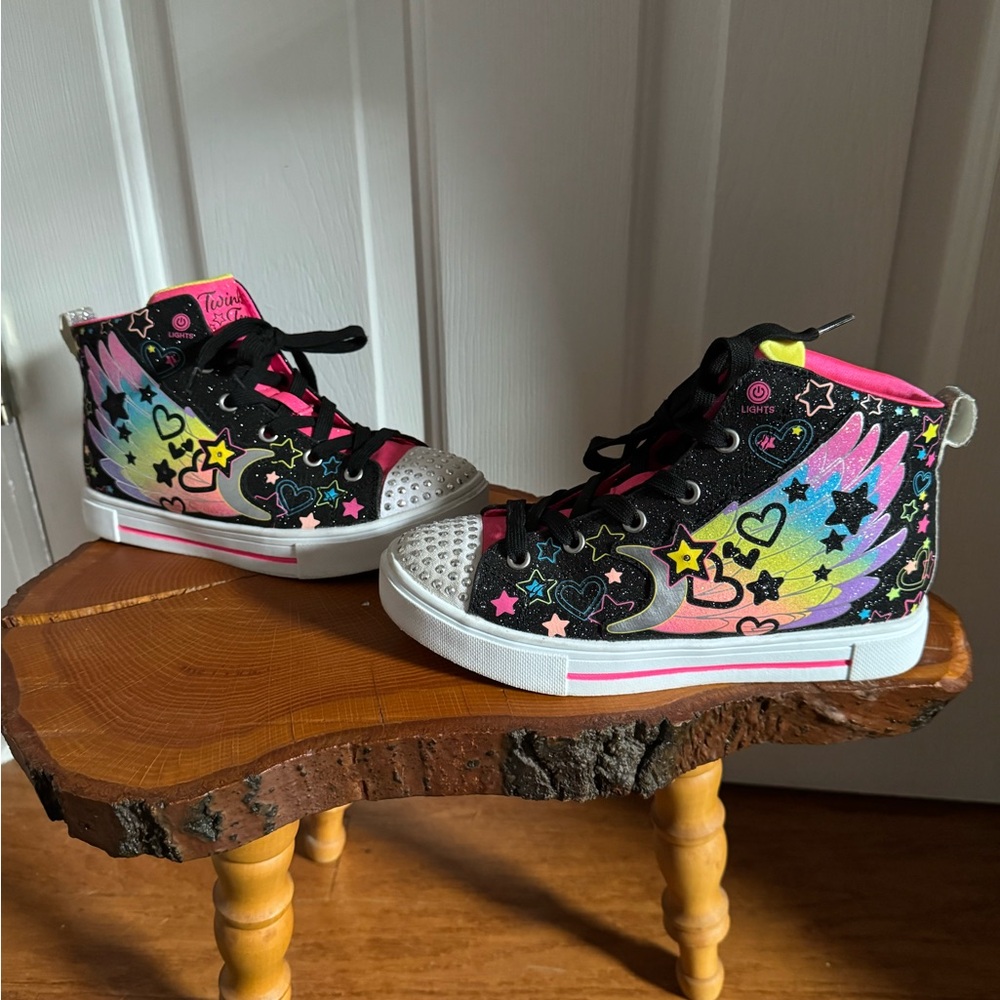 Skechers Black and Pink Kids High-Top Sneakers